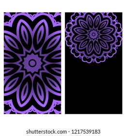 Invitation or Card template with floral mandala pattern. Decorative background for Wedding, greeting cards, Birthday Invitation. The front and rear side.