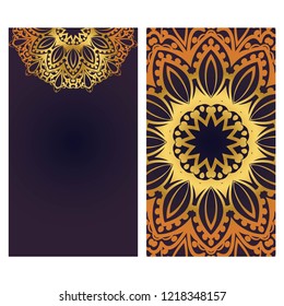 Invitation or Card template with floral mandala pattern. Decorative background for Wedding, greeting cards, Birthday Invitation. The front and rear side.