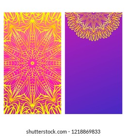 Invitation or Card template with floral mandala pattern. For Wedding, greeting cards, Birthday Invitation. The front and rear side. Vector illustration.