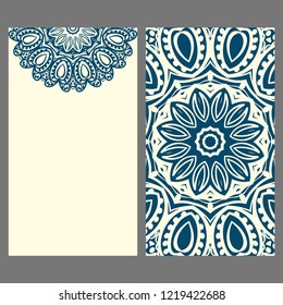 Invitation or Card template with floral mandala pattern. The front and rear side. Vector illustration