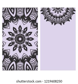 Invitation or Card template with floral mandala pattern. For Wedding, greeting cards, Birthday Invitation. The front and rear side. Vector illustration.