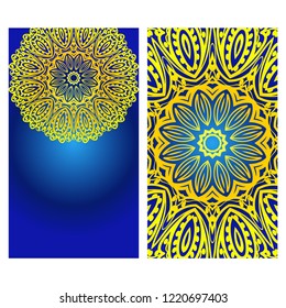 Invitation or Card template with floral mandala pattern. Decorative background for Wedding, greeting cards, Birthday Invitation. The front and rear side