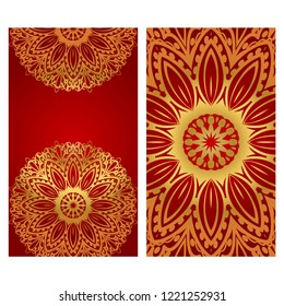 Invitation or Card template with floral mandala pattern. Decorative background for Wedding, greeting cards, Birthday Invitation. The front and rear side.