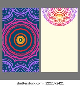 Invitation or Card template with floral mandala pattern. Decorative background for Wedding, greeting cards, Birthday Invitation. The front and rear side.