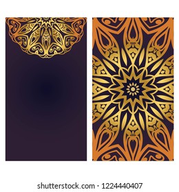 Invitation or Card template with floral mandala pattern. The front and rear side. Vector illustration
