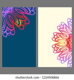 Invitation or Card template with floral mandala pattern. Decorative background for Wedding, greeting cards, Birthday Invitation. The front and rear side