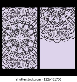 Invitation or Card template with floral mandala pattern. For Wedding, greeting cards, Birthday Invitation. The front and rear side. Vector illustration.