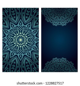 Invitation or Card template with floral mandala pattern. Decorative background for Wedding, greeting cards, Birthday Invitation. The front and rear side.