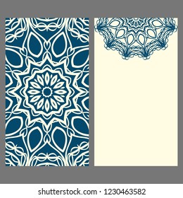 Invitation or Card template with floral mandala pattern. Decorative background for Wedding, greeting cards, Birthday Invitation. The front and rear side