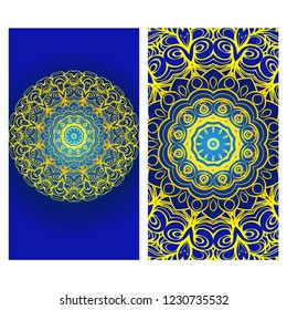 Invitation or Card template with floral mandala pattern. For Wedding, greeting cards, Birthday Invitation. The front and rear side. Vector illustration.