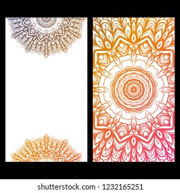 Invitation or Card template with floral mandala pattern. For Wedding, greeting cards, Birthday Invitation. The front and rear side. Vector illustration.