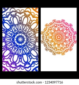 Invitation or Card template with floral mandala pattern. The front and rear side. Vector illustration