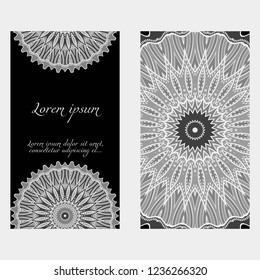 Invitation or Card template with floral mandala pattern. For Wedding, greeting cards, Birthday Invitation. The front and rear side. Vector illustration