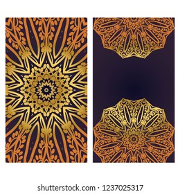 Invitation or Card template with floral mandala pattern. The front and rear side. Vector illustration