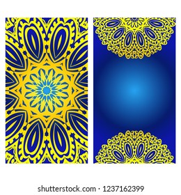 Invitation or Card template with floral mandala pattern. Decorative background for Wedding, greeting cards, Birthday Invitation. The front and rear side.