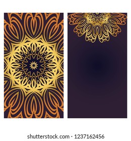 Invitation or Card template with floral mandala pattern. Decorative background for Wedding, greeting cards, Birthday Invitation. The front and rear side.