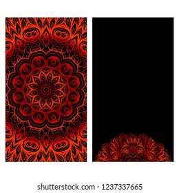 Invitation or Card template with floral mandala pattern. For Wedding, greeting cards, Birthday Invitation. The front and rear side. Vector illustration.