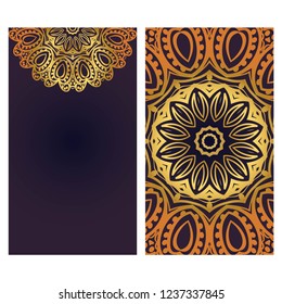 Invitation or Card template with floral mandala pattern. Decorative background for Wedding, greeting cards, Birthday Invitation. The front and rear side.