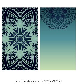 Invitation or Card template with floral mandala pattern. For Wedding, greeting cards, Birthday Invitation. The front and rear side. Vector illustration.