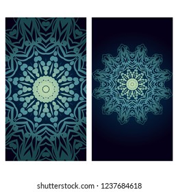 Invitation or Card template with floral mandala pattern. Decorative background for Wedding, greeting cards, Birthday Invitation. The front and rear side