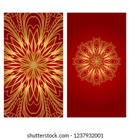 Invitation or Card template with floral mandala pattern. For Wedding, greeting cards, Birthday Invitation. The front and rear side. Vector illustration.