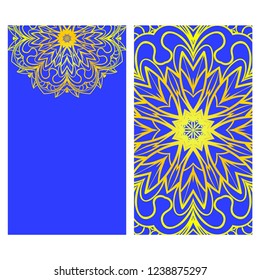 Invitation or Card template with floral mandala pattern. For Wedding, greeting cards, Birthday Invitation. The front and rear side. Vector illustration.