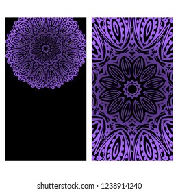 Invitation or Card template with floral mandala pattern. Decorative background for Wedding, greeting cards, Birthday Invitation. The front and rear side.