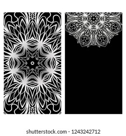 Invitation or Card template with floral mandala pattern. For Wedding, greeting cards, Birthday Invitation. The front and rear side. Vector illustration.