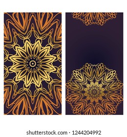 Invitation or Card template with floral mandala pattern. Decorative background for Wedding, greeting cards, Birthday Invitation. The front and rear side.