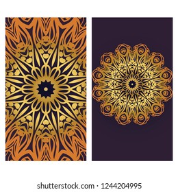 Invitation or Card template with floral mandala pattern. Decorative background for Wedding, greeting cards, Birthday Invitation. The front and rear side.