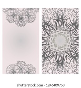 Invitation or Card template with floral mandala pattern. For Wedding, greeting cards, Birthday Invitation. The front and rear side. Vector illustration.