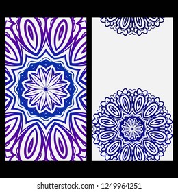 Invitation Or Card Template With Floral Mandala Pattern. For Wedding, Greeting Cards, Birthday Invitation. Vector Illustration.
