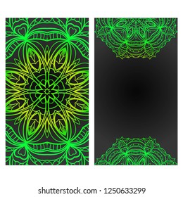 Invitation Or Card Template With Floral Mandala Pattern. For Wedding, Greeting Cards, Birthday Invitation. Vector Illustration.