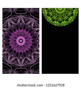 Invitation Or Card Template With Floral Mandala Pattern. Decorative Background For Wedding, Greeting Cards, Birthday Invitation