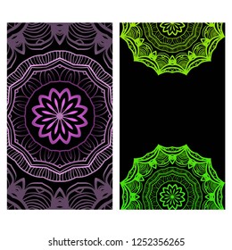 Invitation Or Card Template With Floral Mandala Pattern. Decorative Background For Wedding, Greeting Cards, Birthday Invitation. With gradient color.