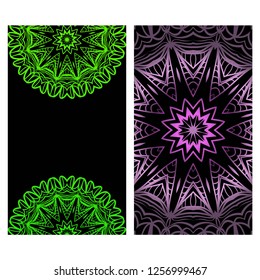 Invitation Or Card Template With Floral Mandala Pattern. Decorative Background For Wedding, Greeting Cards, Birthday Invitation. With gradient color.