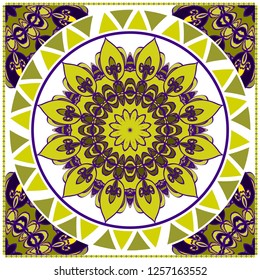 Invitation Or Card Template With Floral Mandala Pattern. Decorative Background For Wedding, Greeting Cards, Birthday Invitation