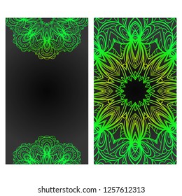 Invitation Or Card Template With Floral Mandala Pattern. For Wedding, Greeting Cards, Birthday Invitation. Vector Illustration.