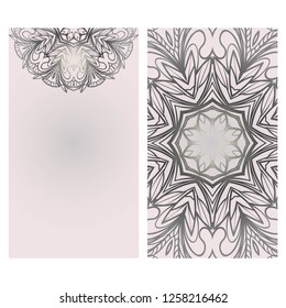 Invitation or Card template with floral mandala pattern. For Wedding, greeting cards, Birthday Invitation. The front and rear side. Vector illustration.