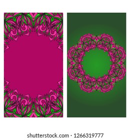 Invitation Or Card Template With Floral Mandala Pattern. Decorative Background For Wedding, Greeting Cards, Birthday Invitation