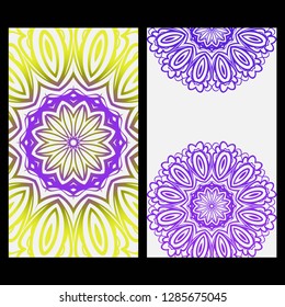 Invitation or Card template with floral mandala pattern. For Wedding, greeting cards, Birthday Invitation. The front and rear side. Vector illustration.