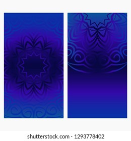 Invitation or Card template with floral mandala pattern. For Wedding, greeting cards, Birthday Invitation. The front and rear side. Vector illustration.