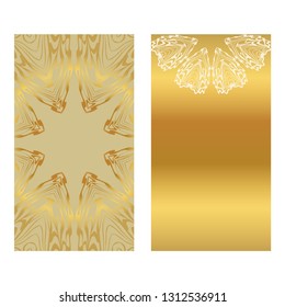 Invitation Or Card Template With Floral Mandala Pattern. For Wedding, Greeting Cards, Birthday Invitation. The Front And Rear Side. Vector Illustration. Gold color.