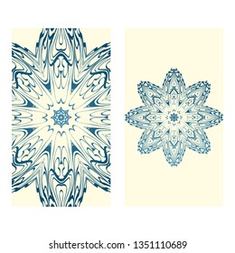 Invitation Or Card Template With Floral Mandala Pattern. Decorative Background For Wedding, Greeting Cards, Birthday Invitation. The Front And Rear Side. Milk blue color.