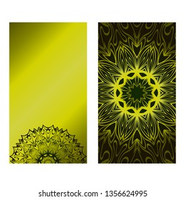Invitation Or Card Template With Floral Mandala Pattern. Decorative Background For Wedding, Greeting Cards, Birthday Invitation. The Front And Rear Side. Green olive gradient color.