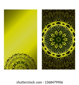 Invitation Or Card Template With Floral Mandala Pattern. Decorative Background For Wedding, Greeting Cards, Birthday Invitation. The Front And Rear Side. Green olive gradient color.