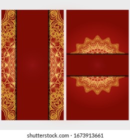 Invitation or Card template with floral mandala pattern.   The front and rear side. Vector