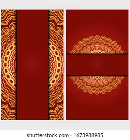 Invitation or Card template with floral mandala pattern.  The front and rear side. Vector