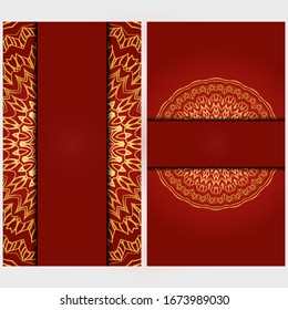 Invitation or Card template with floral mandala pattern. Decorative background for Wedding, greeting cards, Birthday Invitation. The front and rear side. Vector