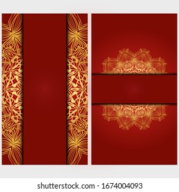 Invitation or Card template with floral mandala pattern.  The front and rear side. Vector